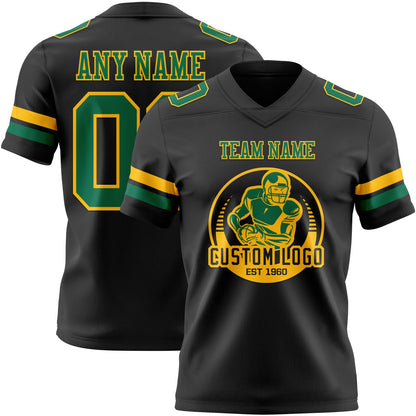 Custom Black Kelly Green-Gold Mesh Authentic Football Jersey