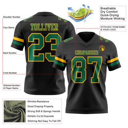 Custom Black Kelly Green-Gold Mesh Authentic Football Jersey