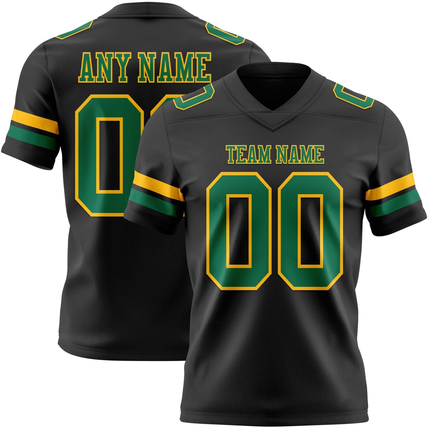 Custom Black Kelly Green-Gold Mesh Authentic Football Jersey