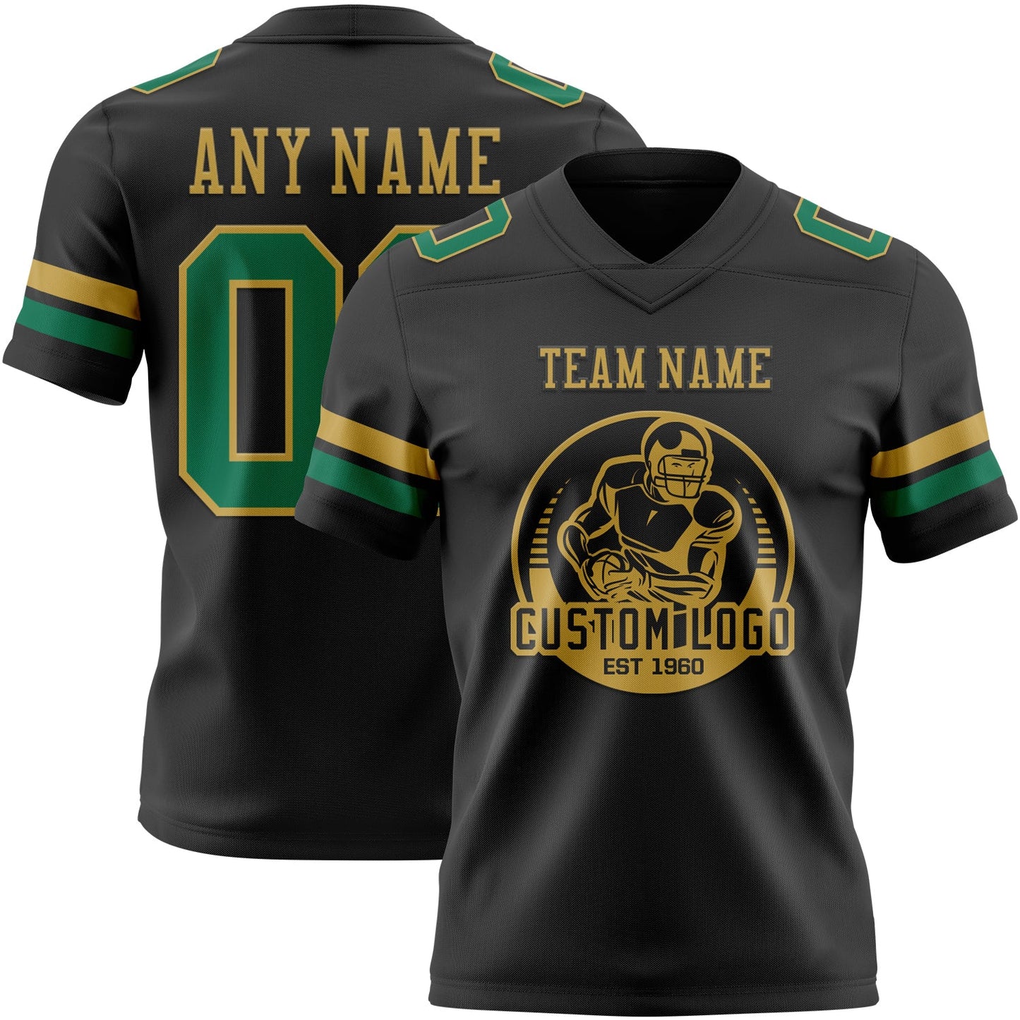 Custom Black Kelly Green-Old Gold Mesh Authentic Football Jersey