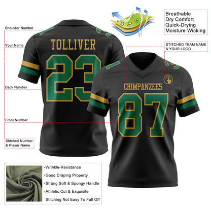 Custom Black Kelly Green-Old Gold Mesh Authentic Football Jersey