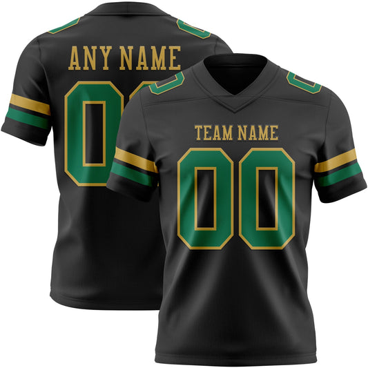Custom Black Kelly Green-Old Gold Mesh Authentic Football Jersey