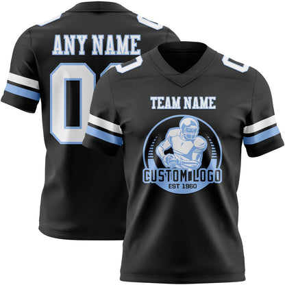 Custom Black White-Light Blue Mesh Authentic Football Jersey