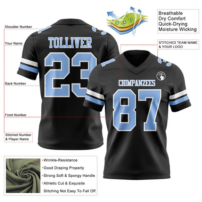 Custom Black Light Blue-White Mesh Authentic Football Jersey