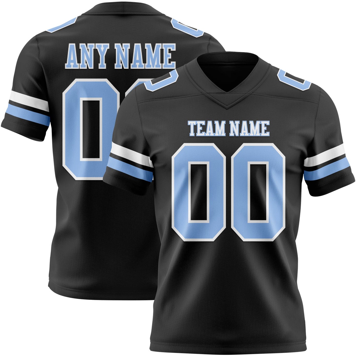 Custom Black Light Blue-White Mesh Authentic Football Jersey