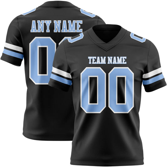 Custom Black Light Blue-White Mesh Authentic Football Jersey