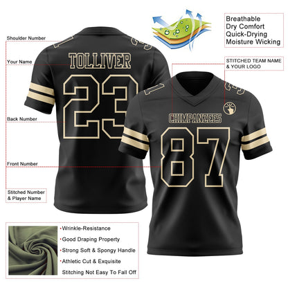 Custom Black Cream Mesh Authentic Football Jersey