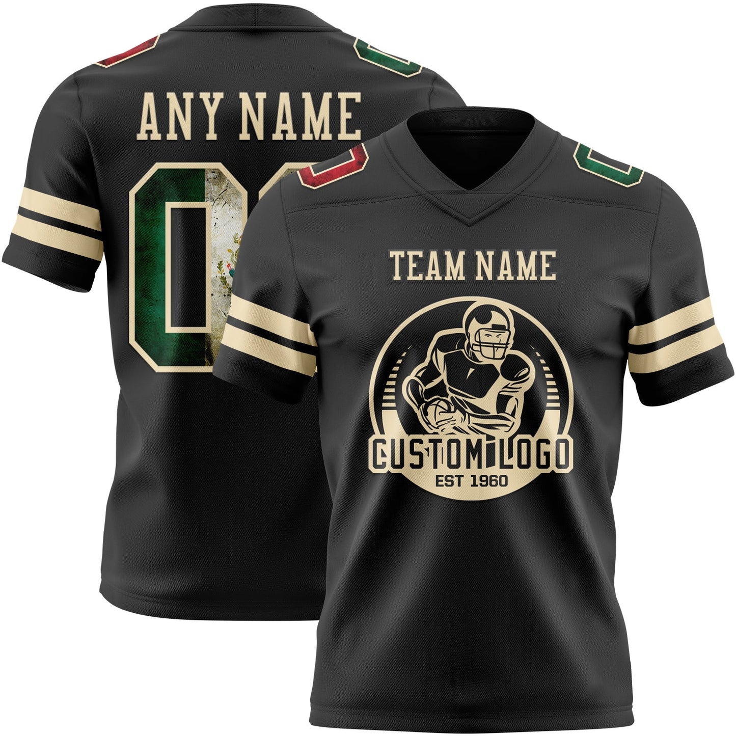 Custom Black Vintage Mexican Flag-Cream Mesh Authentic Football Jersey