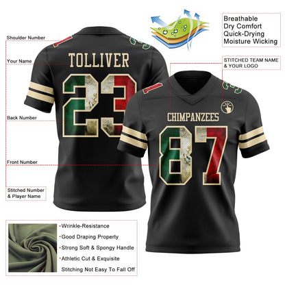 Custom Black Vintage Mexican Flag-Cream Mesh Authentic Football Jersey