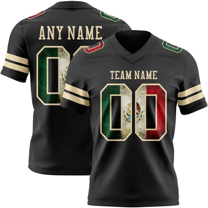 Custom Black Vintage Mexican Flag-Cream Mesh Authentic Football Jersey