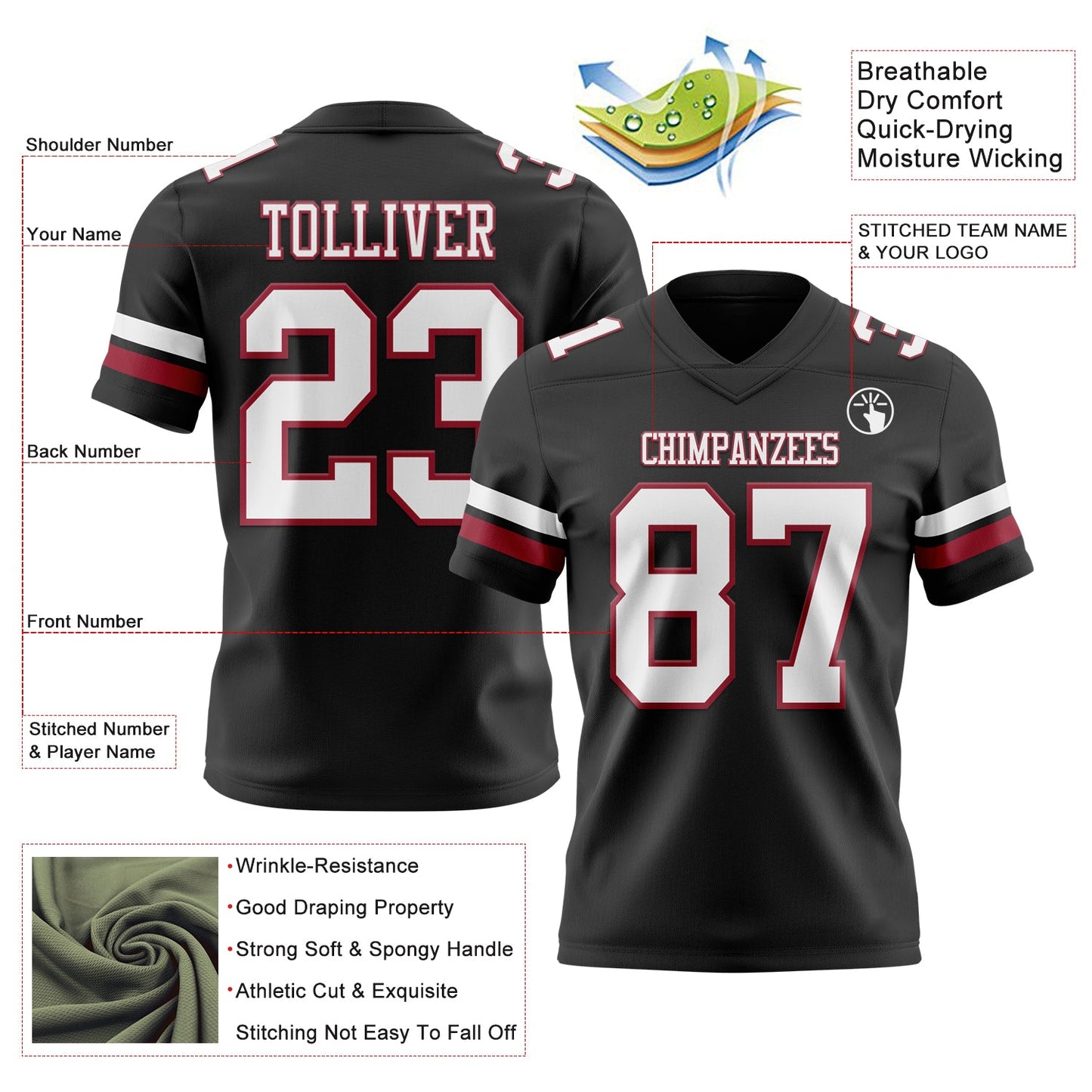 Custom Black White-Cardinal Mesh Authentic Football Jersey