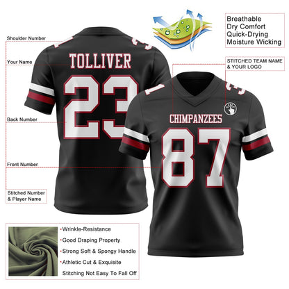 Custom Black White-Cardinal Mesh Authentic Football Jersey