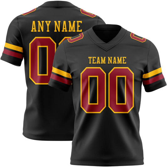 Custom Black Cardinal-Gold Mesh Authentic Football Jersey