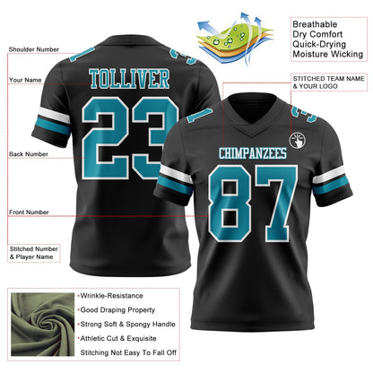 Custom Black Teal-White Mesh Authentic Football Jersey