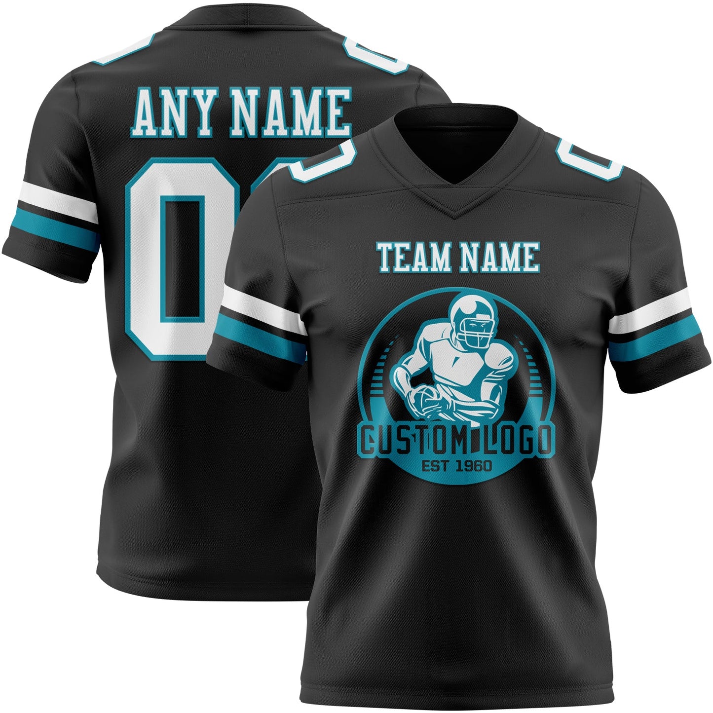 Custom Black White-Teal Mesh Authentic Football Jersey