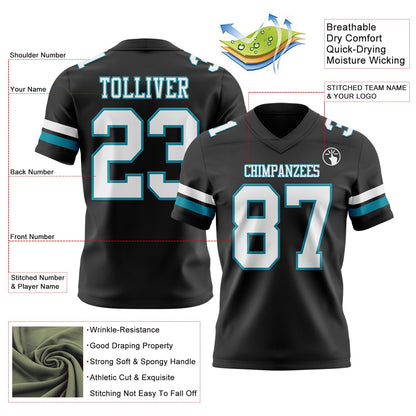Custom Black White-Teal Mesh Authentic Football Jersey