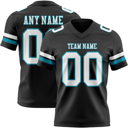 Custom Black White-Teal Mesh Authentic Football Jersey