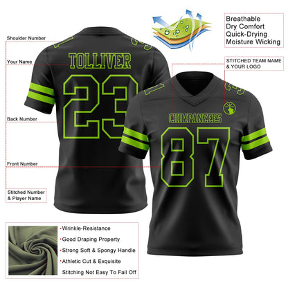Custom Black Neon Green Mesh Authentic Football Jersey