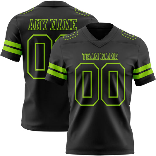 Custom Black Neon Green Mesh Authentic Football Jersey