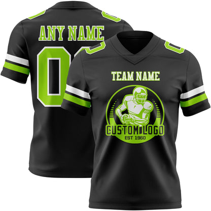 Custom Black Neon Green-White Mesh Authentic Football Jersey