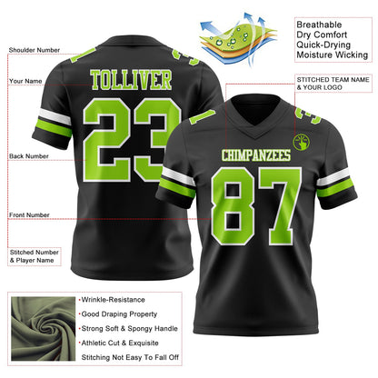 Custom Black Neon Green-White Mesh Authentic Football Jersey