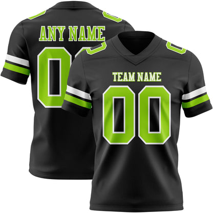 Custom Black Neon Green-White Mesh Authentic Football Jersey
