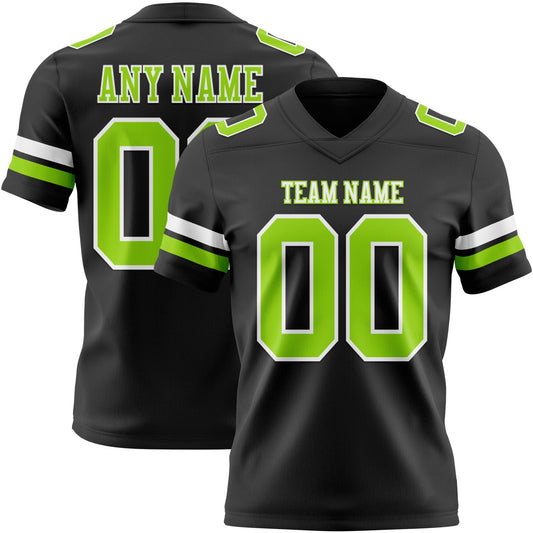 Custom Black Neon Green-White Mesh Authentic Football Jersey