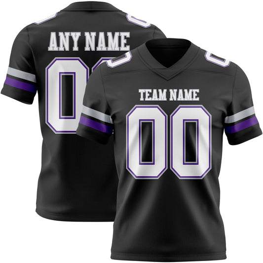 Custom Black White Purple-Gray Mesh Authentic Football Jersey