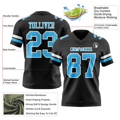 Custom Black Sky Blue-White Mesh Authentic Football Jersey