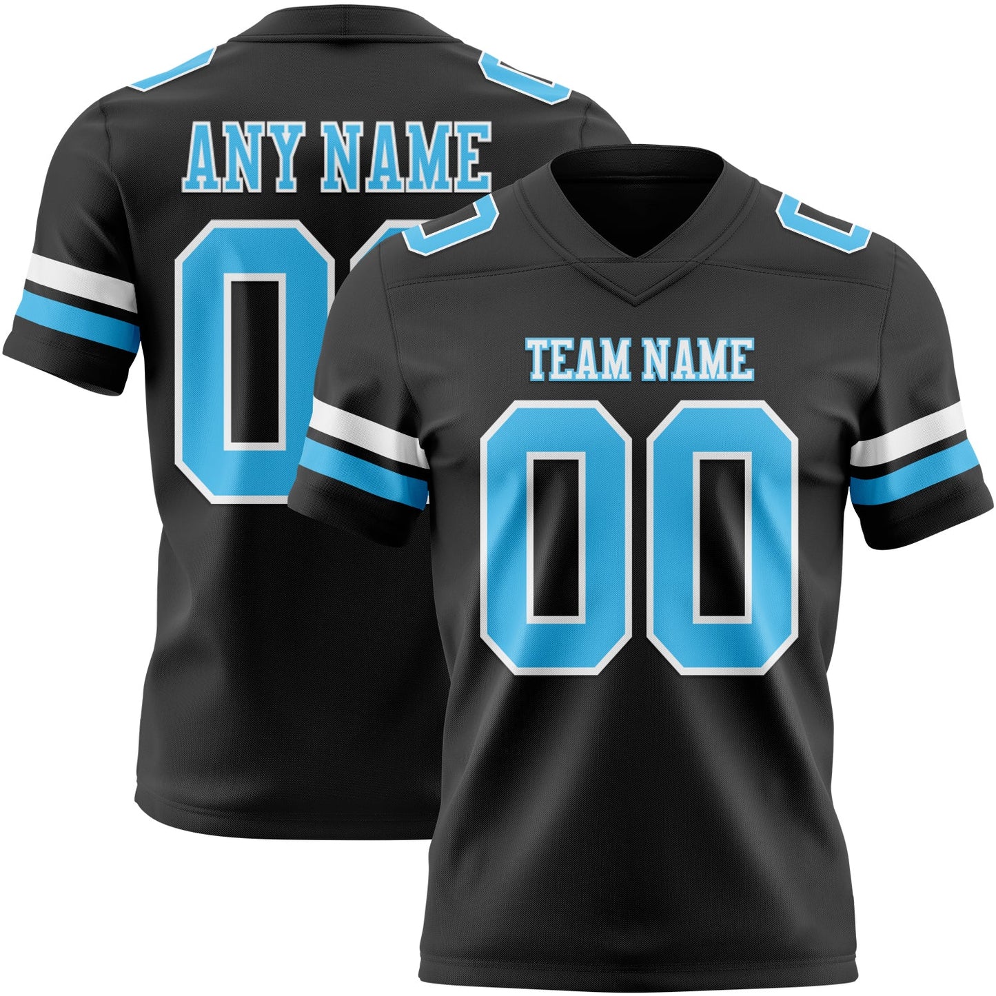 Custom Black Sky Blue-White Mesh Authentic Football Jersey