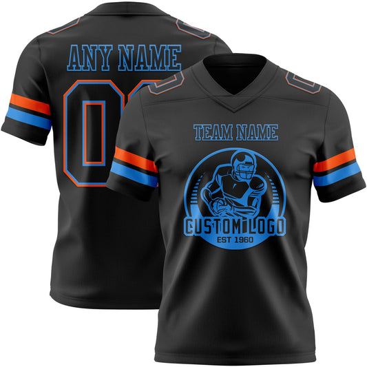 Custom Black Powder Blue-Orange Mesh Authentic Football Jersey