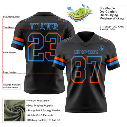 Custom Black Powder Blue-Orange Mesh Authentic Football Jersey