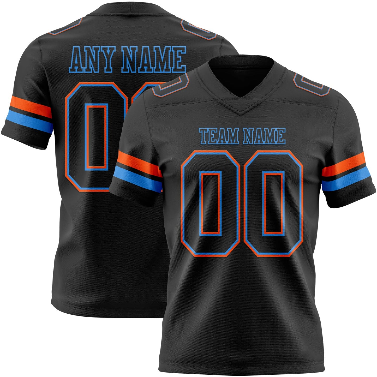 Custom Black Powder Blue-Orange Mesh Authentic Football Jersey