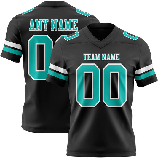 Custom Black Aqua-White Mesh Authentic Football Jersey