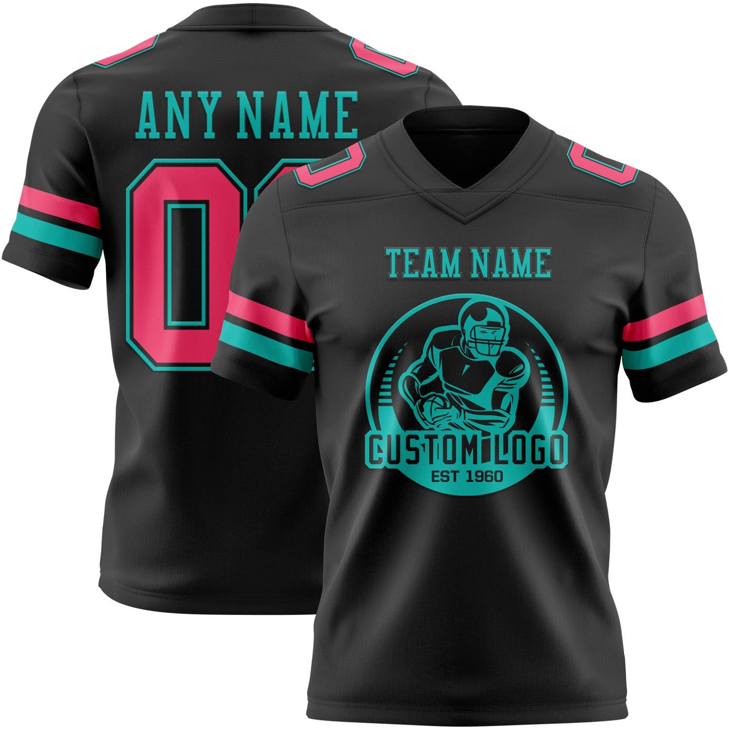 Custom Black Neon Pink-Aqua Mesh Authentic Football Jersey