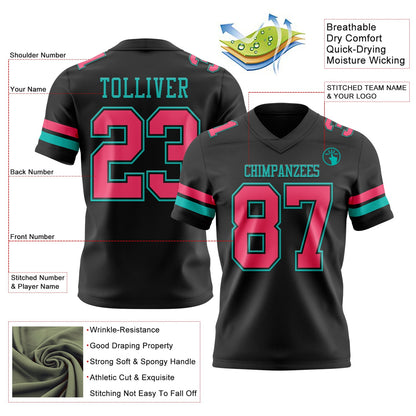 Custom Black Neon Pink-Aqua Mesh Authentic Football Jersey