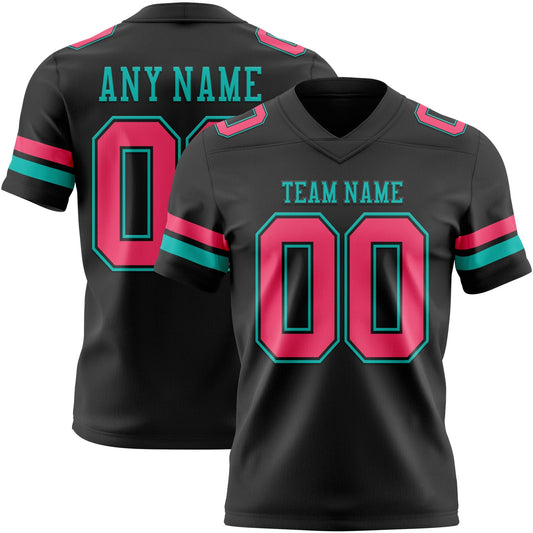 Custom Black Neon Pink-Aqua Mesh Authentic Football Jersey
