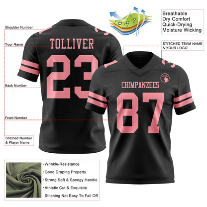 Custom Black Medium Pink Mesh Authentic Football Jersey