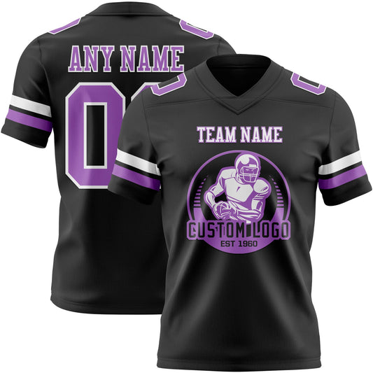 Custom Black Medium Purple-White Mesh Authentic Football Jersey