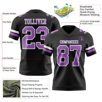 Custom Black Medium Purple-White Mesh Authentic Football Jersey