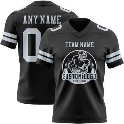 Custom Black Silver Mesh Authentic Football Jersey