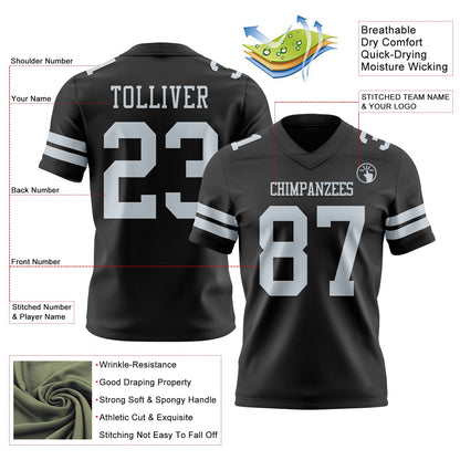 Custom Black Silver Mesh Authentic Football Jersey