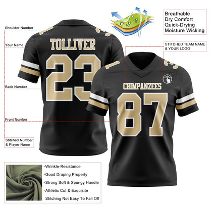 Custom Black Vegas Gold-White Mesh Authentic Football Jersey