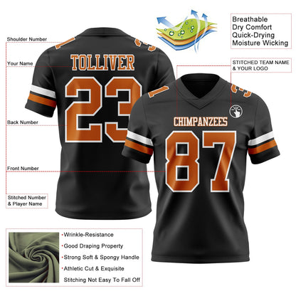 Custom Black Texas Orange-White Mesh Authentic Football Jersey