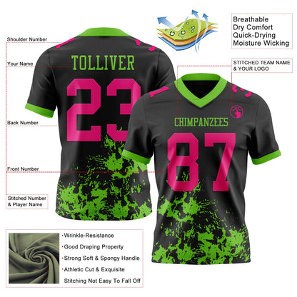 Custom Black Hot Pink-Aurora Green Splash Mesh Authentic Football Jersey
