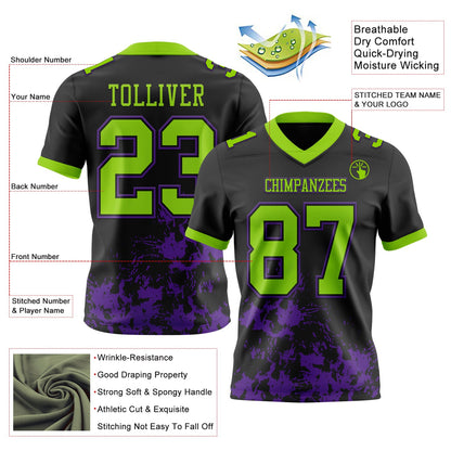 Custom Black Neon Green-Purple Splash Mesh Authentic Football Jersey