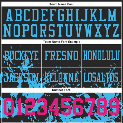 Custom Black Hot Pink-Sky Blue Splash Mesh Authentic Football Jersey