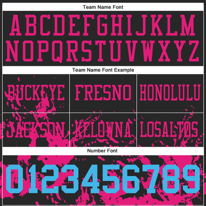 Custom Black Sky Blue-Hot Pink Splash Mesh Authentic Football Jersey