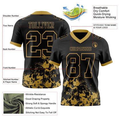 Custom Black Old Gold Splash Mesh Authentic Football Jersey