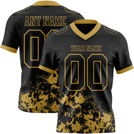 Custom Black Old Gold Splash Mesh Authentic Football Jersey